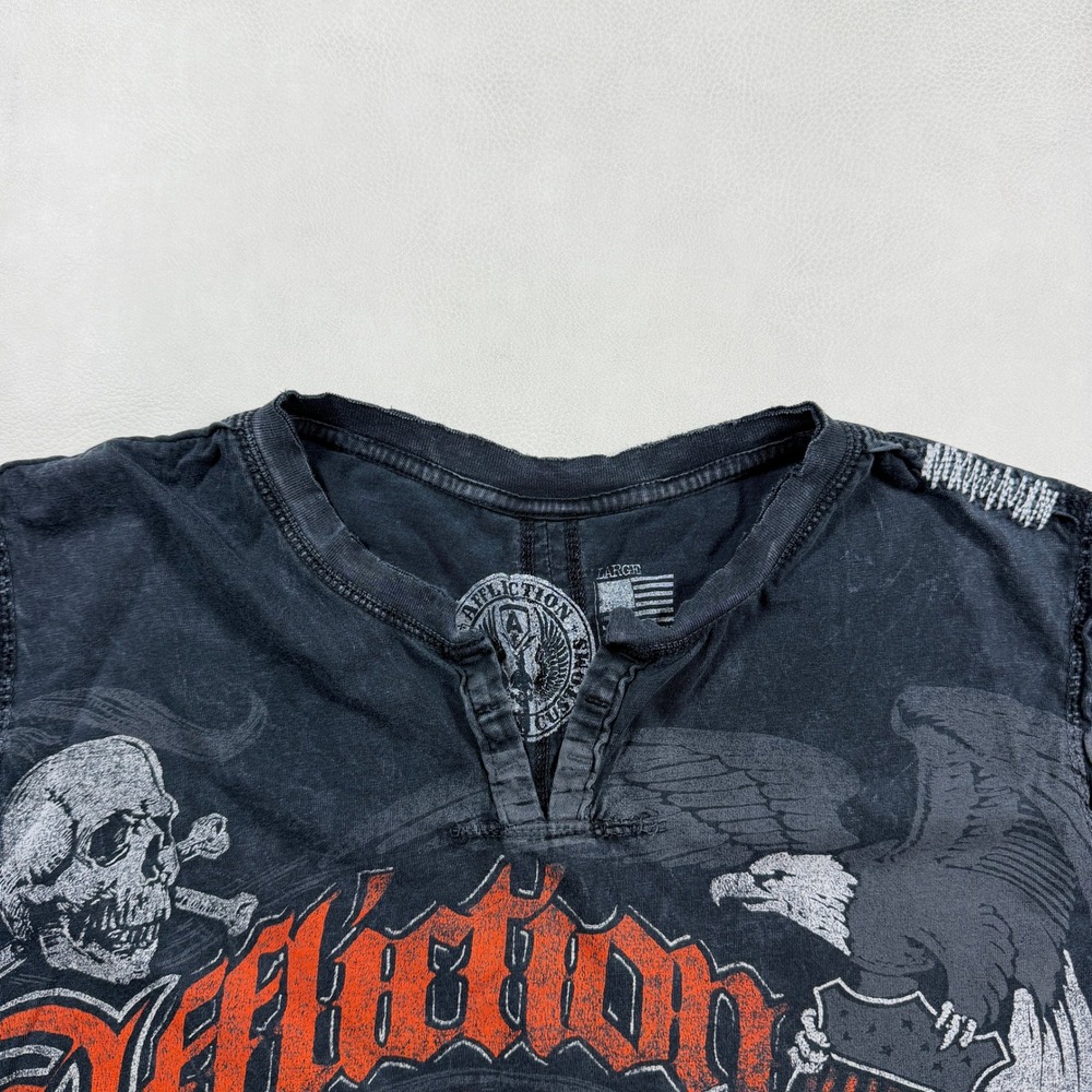 VTG Affliction American Customs Mens L Large Black Acid Wash Skull Eagle T-Shirt - Picture 11 of 14
